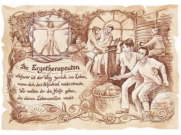 Zunftbild Ergotherapeut auf Antikpapier im A4-Format Zunftbild Ergotherapeut auf Antikpapier im A4-Format