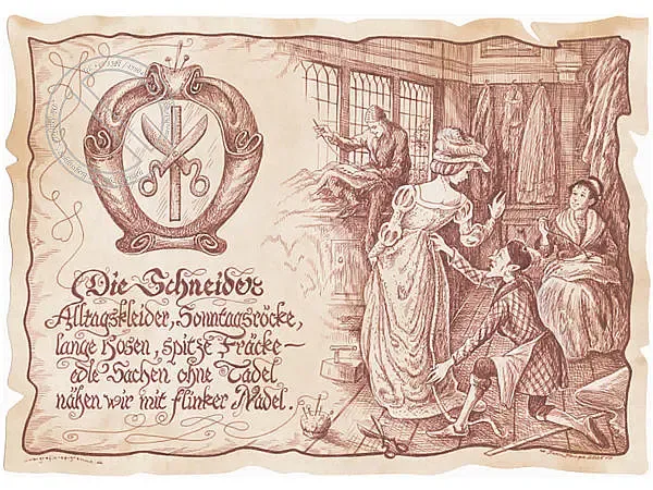 Zunftbild Schneider auf Antikpapier im A4-Format Zunftbild Schneider auf Antikpapier im A4-Format