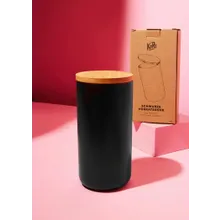Schwarze Vorratsdose aus Steingut mit Bambus Deckel 1180 ml Schwarze Vorratsdose aus Steingut mit Bambus Deckel 1180 ml