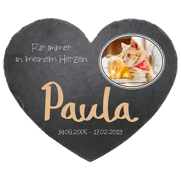 Erinnerungstafel für Haustiere - Schieferherz 24 cm Motiv Katze Erinnerungstafel für Haustiere - Schieferherz 24 cm Motiv Katze