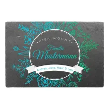 Türschild mit Namen und Blumen auf Schiefer 30 x 20 cm Türschild mit Namen und Blumen auf Schiefer 30 x 20 cm