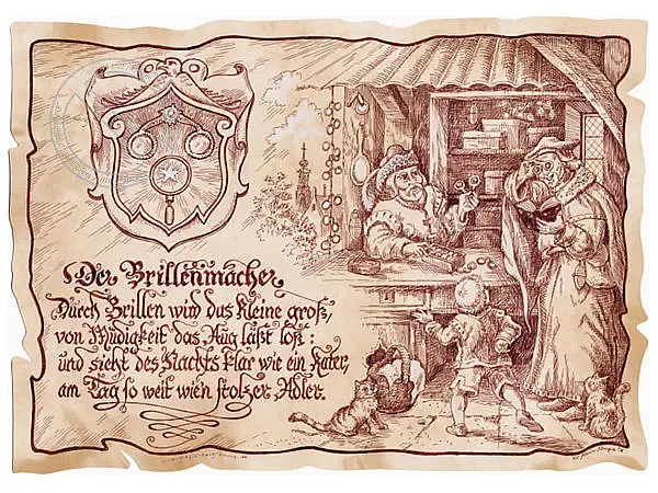 Zunftbild Optiker auf Antikpapier im A4-Format Zunftbild Optiker auf Antikpapier im A4-Format