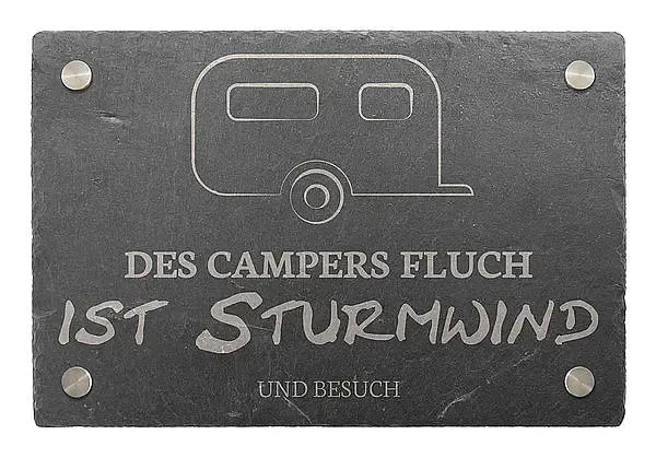 Dekoschild aus Schiefer 30 x 20 cm - Motiv Wohnwagen Dekoschild aus Schiefer 30 x 20 cm - Motiv Wohnwagen