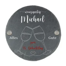 Rundes Schieferschild mit Geburtstagszahl und Name  Rundes Schieferschild mit Geburtstagszahl und Name