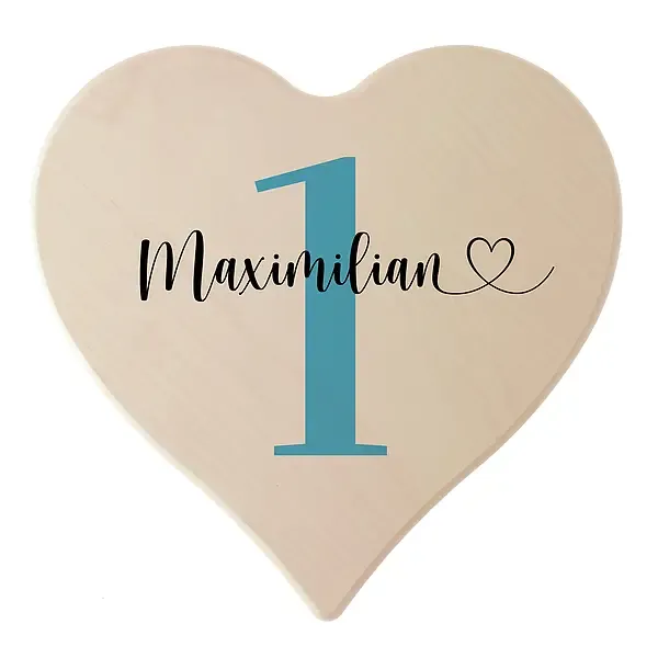 Holzherz zum Geburtstag mit Name - blaue Geburtstagszahl Holzherz zum Geburtstag mit Name - blaue Geburtstagszahl