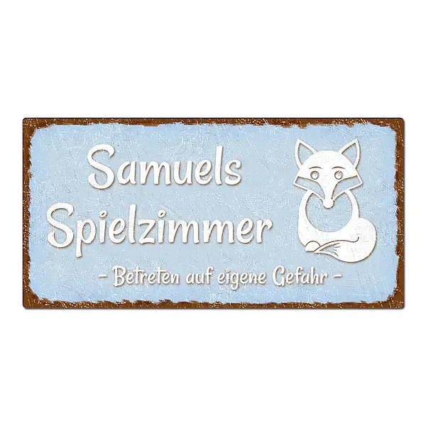 Blechschild im Vintage Look mit Wunschtext 300 x 150mm hellblau/braun Blechschild im Vintage Look mit Wunschtext 300 x 150mm hellblau/braun