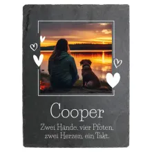 Schiefertafel mit Hundefoto und Wunschtext Schiefertafel mit Hundefoto und Wunschtext