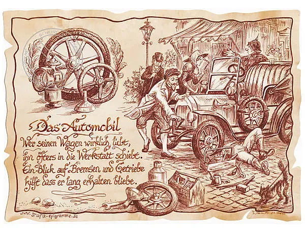 Zunftbild Automobil auf Antikpapier im A4-Format Zunftbild Automobil auf Antikpapier im A4-Format