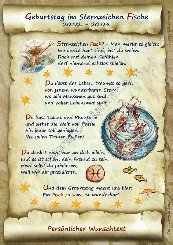 Urkunde zum Geburtstag - Sternzeichen Fische Urkunde zum Geburtstag - Sternzeichen Fische