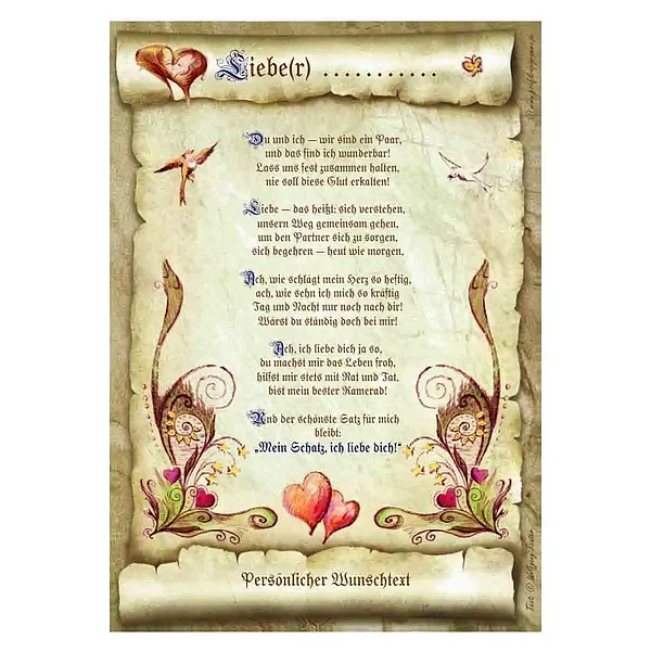 Urkunde für den Liebsten / der Liebsten mit Wunschtext Urkunde für den Liebsten / der Liebsten mit Wunschtext