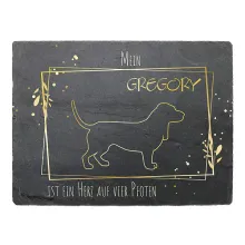 Schieferschild "Mein Hund ist ein Herz auf vier Pfoten" - mit Hundename Schieferschild "Mein Hund ist ein Herz auf vier Pfoten" - mit Hundename