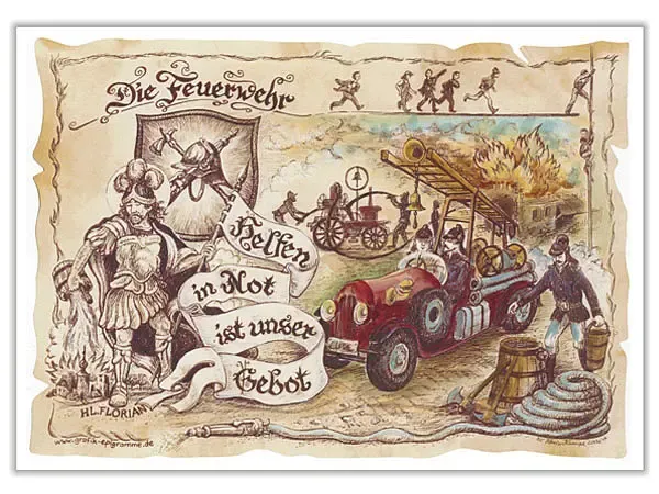 Zunftbild Feuerwehr auf Antikpapier im A4-Format Zunftbild Feuerwehr auf Antikpapier im A4-Format