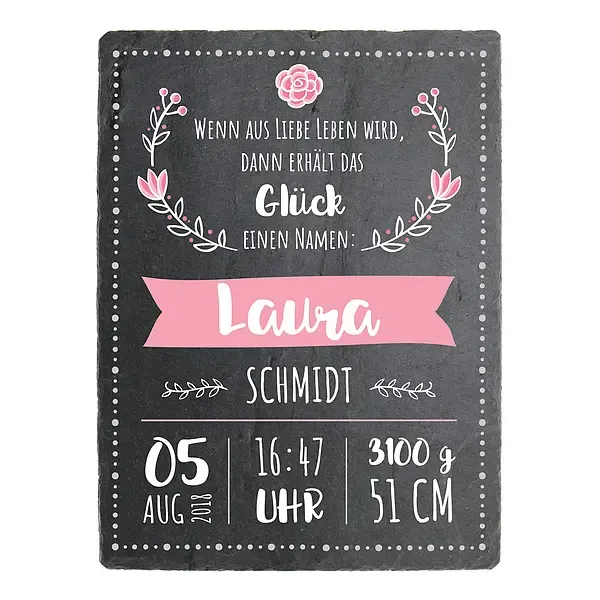 Geschenk zur Geburt eines Mädchens Schieferschild mit Aufdruck- 150 x 200 mm - Design Mädchen Geschenk zur Geburt eines Mädchens Schieferschild mit Aufdruck- 150 x 200 mm - Design Mädchen