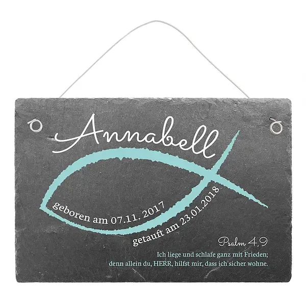 Taufgeschenk aus Schiefer mit Name, Datum und Taufspruch 30 x 20 cm Taufgeschenk aus Schiefer mit Name, Datum und Taufspruch 30 x 20 cm