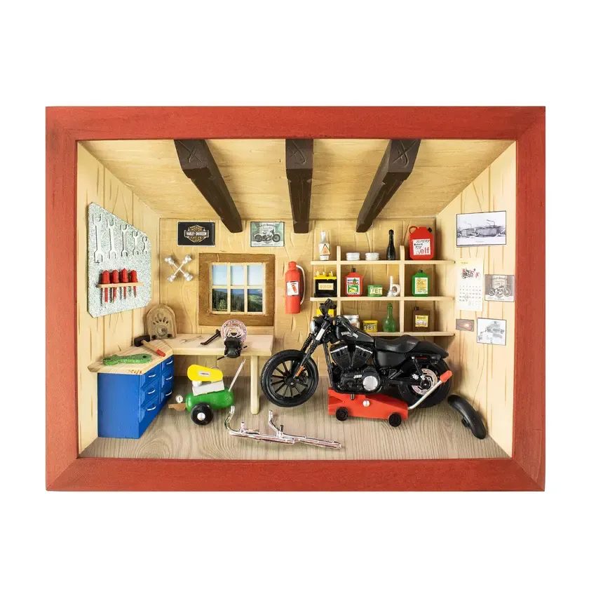 3D-Holzbild Motorradwerkstatt 3D-Holzbild Motorradwerkstatt