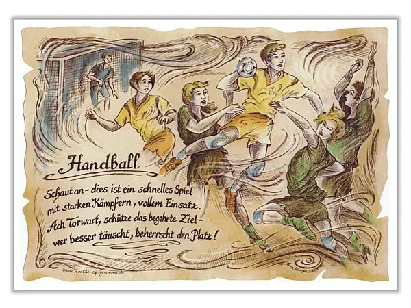 Sportbild Handball auf Antikpapier im A4-Format Sportbild Handball auf Antikpapier im A4-Format