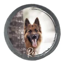Runde Schiefertafel mit Hundefoto und Name Runde Schiefertafel mit Hundefoto und Name