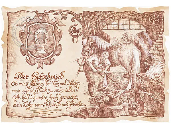 Zunftbild Hufschmied auf Antikpapier im A4-Format Zunftbild Hufschmied auf Antikpapier im A4-Format