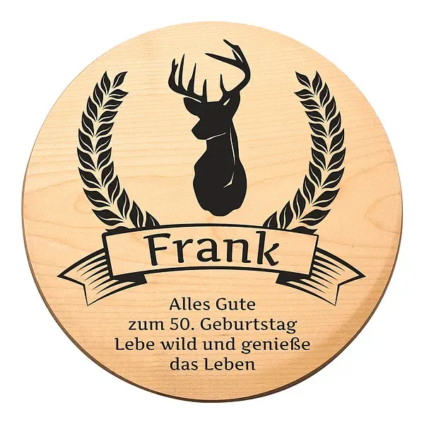 Rundes Holzschild zum Geburtstag mit Geburtstagszahl - Hirsch Rundes Holzschild zum Geburtstag mit Geburtstagszahl - Hirsch