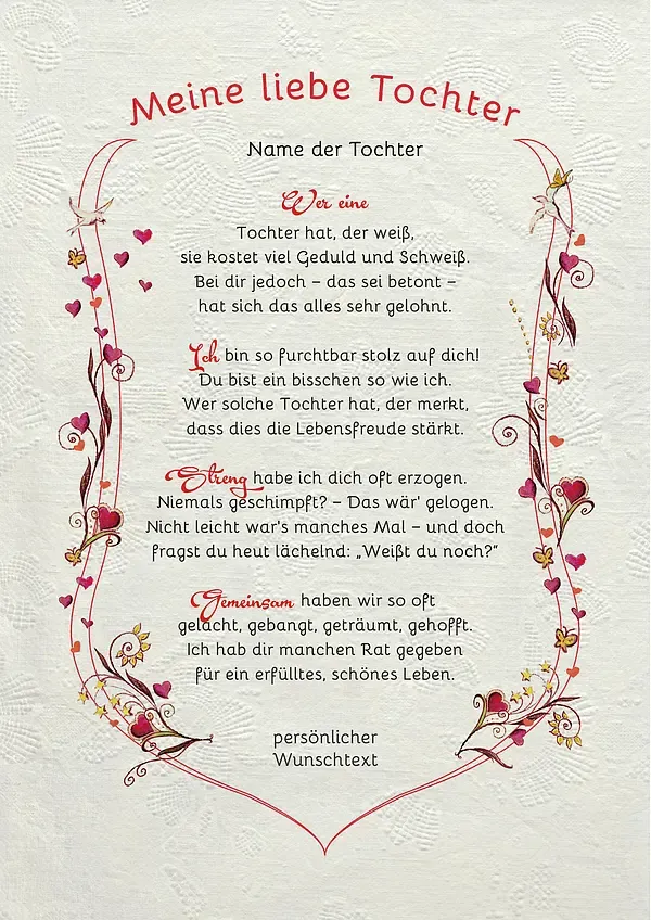 Auszeichnung für die liebe Tochter - modern Auszeichnung für die liebe Tochter - modern