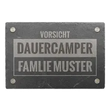 Türschild aus Schiefer 30 x 20 cm - Motiv Vorsicht Dauercamper Türschild aus Schiefer 30 x 20 cm - Motiv Vorsicht Dauercamper