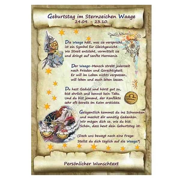 Urkunde zum Geburtstag - Sternzeichen Waage Urkunde zum Geburtstag - Sternzeichen Waage