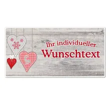 Hüttendeko-Schild mit Wunschtext und Herzen - 300 x 150mm Hüttendeko-Schild mit Wunschtext und Herzen - 300 x 150mm