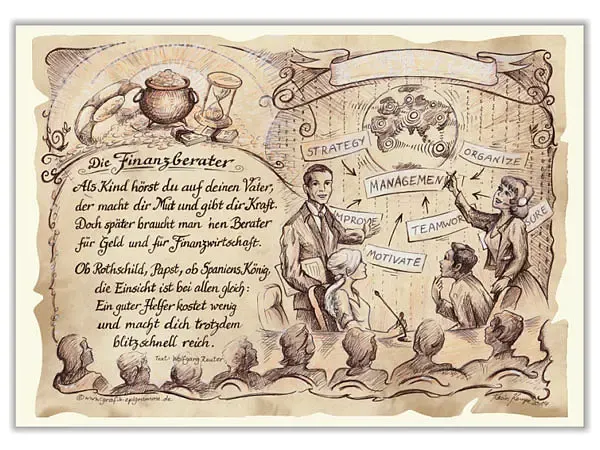 Zunftbild Finanzberater auf Antikpapier im A4-Format Zunftbild Finanzberater auf Antikpapier im A4-Format