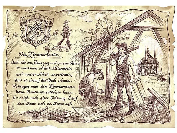Zunftbild Zimmerleute auf Antikpapier im A4-Format Zunftbild Zimmerleute auf Antikpapier im A4-Format