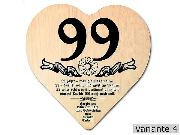 Herz Holzschild mit Wunschtext Geschenk zum 99. Geburtstag Herz Holzschild mit Wunschtext Geschenk zum 99. Geburtstag
