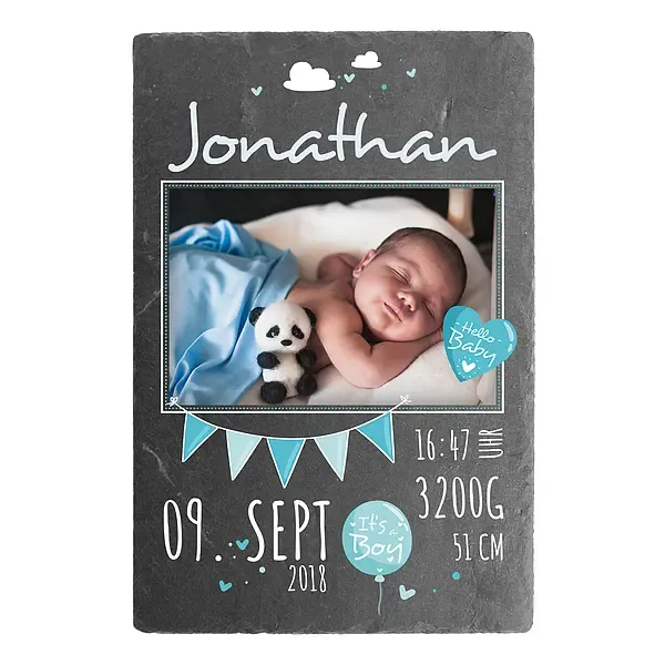 Geschenk zur Geburt eines Babys Schieferschild mit Foto - 20 x 30 cm - Design für Jungen Geschenk zur Geburt eines Babys Schieferschild mit Foto - 20 x 30 cm - Design für Jungen