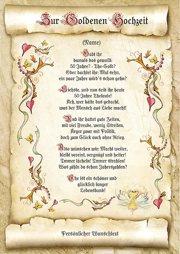 Urkunde zur Goldenen Hochzeit Urkunde zur Goldenen Hochzeit