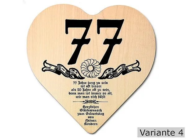 Herz Holzschild mit Wunschtext Geschenk zum 77. Geburtstag Herz Holzschild mit Wunschtext Geschenk zum 77. Geburtstag