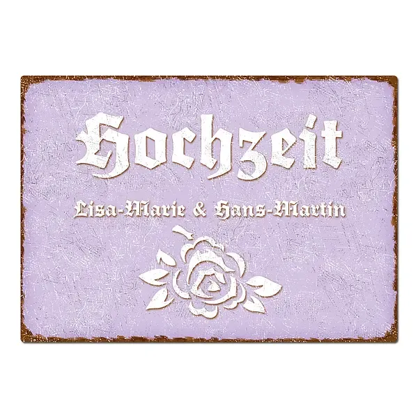 Schild Hochzeit mit Namen des Brautpaares - Format A3 violett Schild Hochzeit mit Namen des Brautpaares - Format A3 violett