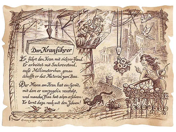 Zunftbild Kranführer auf Antikpapier im A4-Format Zunftbild Kranführer auf Antikpapier im A4-Format