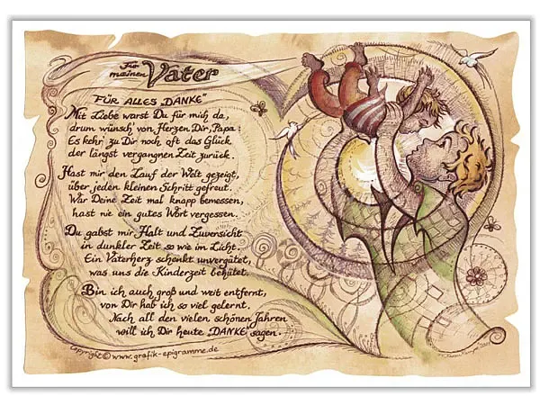 Kunstbild auf Antikpapier im A4-Format - Geschenk für den Vater Kunstbild auf Antikpapier im A4-Format - Geschenk für den Vater