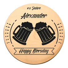Rundes Holzschild zum Geburtstag mit Geburtstagszahl - Happy Biersday Rundes Holzschild zum Geburtstag mit Geburtstagszahl - Happy Biersday
