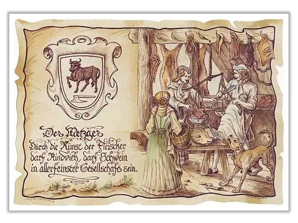 Zunftbild Metzger auf Antikpapier im A4-Format Zunftbild Metzger auf Antikpapier im A4-Format