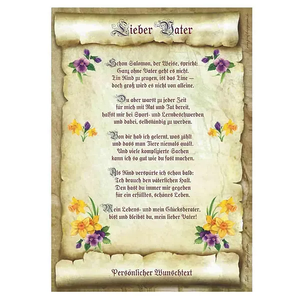 Urkunde für den Vater mit personalisiertem Wunschtext Urkunde für den Vater mit personalisiertem Wunschtext