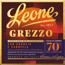 Pastiglie Leone Dunkle Rohschokolade 70 % mit Orange und Zimt Kakao "Grezzo" Pastiglie Leone Dunkle Rohschokolade 70 % mit Orange und Zimt Kakao "Grezzo"