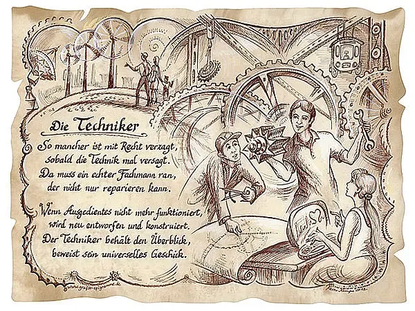 Zunftbild Techniker auf Antikpapier im A4-Format Zunftbild Techniker auf Antikpapier im A4-Format
