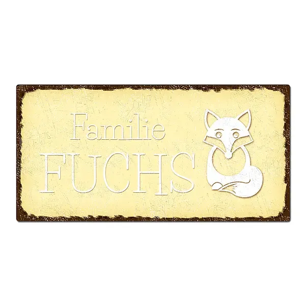 Blechschild im Vintage Look mit Wunschtext 300 x 150mm gelb/braun Blechschild im Vintage Look mit Wunschtext 300 x 150mm gelb/braun