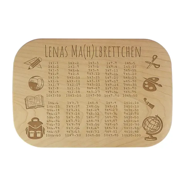 Geschenk zum Schulanfang Schneidebrett mit Einmaleins und Name Geschenk zum Schulanfang Schneidebrett mit Einmaleins und Name