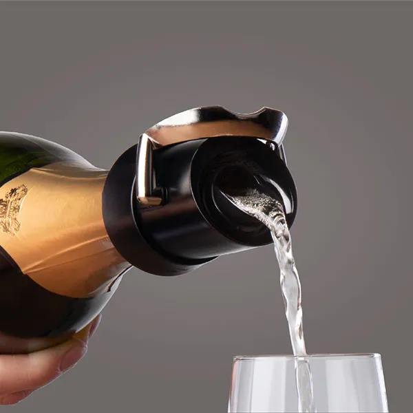 Vacu Vin Champagnerverschluss mit Ausgießer und Tropfenschutz, schwarz – Bild 3