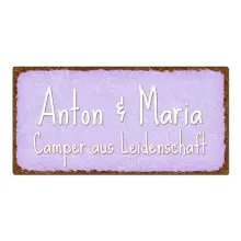 Blechschild im Vintage Look mit Wunschtext 300 x 150mm violett/braun Blechschild im Vintage Look mit Wunschtext 300 x 150mm violett/braun
