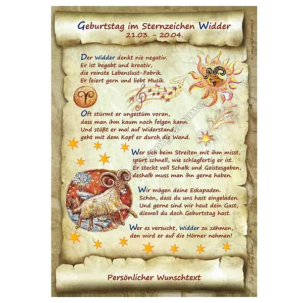 Urkunde zum Geburtstag - Sternzeichen Widder Urkunde zum Geburtstag - Sternzeichen Widder