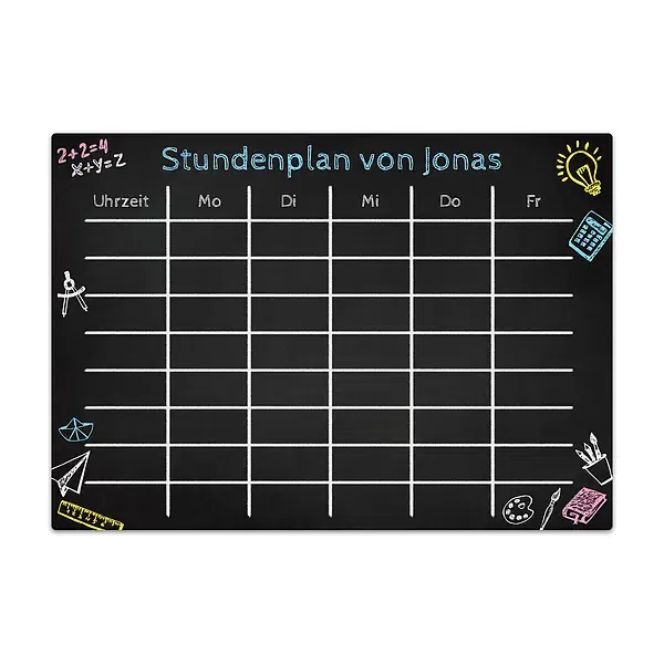 Chalkboard "Stundenplan" A4 mit Wunschtext und inkl. Kreidemarker - für Jungen Chalkboard "Stundenplan" A4 mit Wunschtext und inkl. Kreidemarker - für Jungen