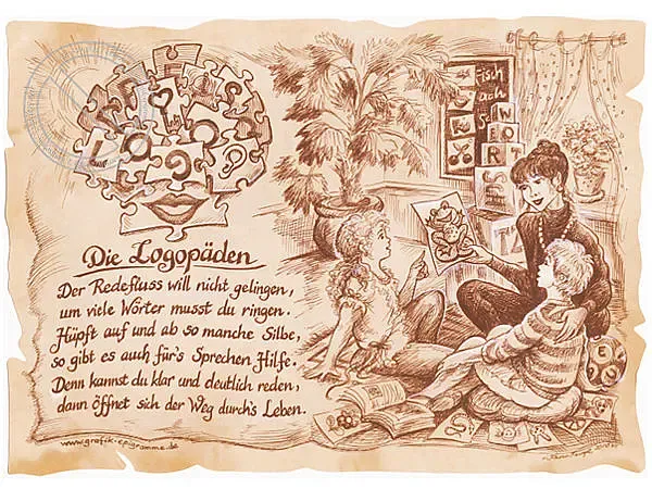 Zunftbild Logopäden auf Antikpapier im A4-Format Zunftbild Logopäden auf Antikpapier im A4-Format
