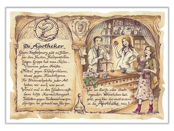 Zunftbild Apotheker auf Antikpapier im A4-Format Zunftbild Apotheker auf Antikpapier im A4-Format