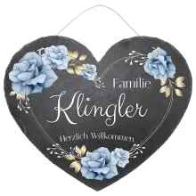 Türschild in Herzform aus Schiefer Motiv blaue Rosen in der Größe 24 cm Design Blue Roses Türschild in Herzform aus Schiefer Motiv blaue Rosen in der Größe 24 cm Design Blue Roses